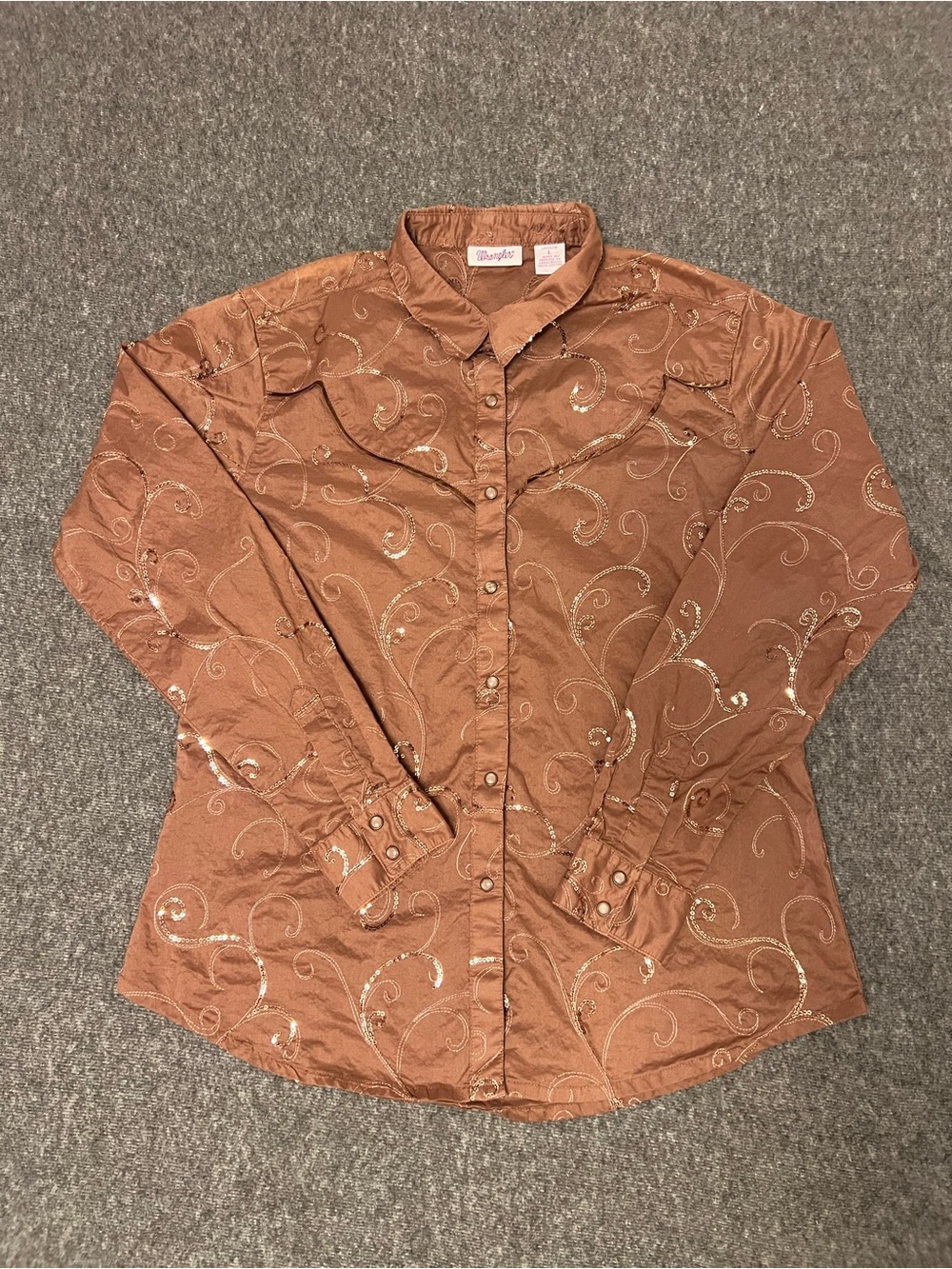 Wrangler Brown Sequin Embroidered Western Cowgirl Shirt L